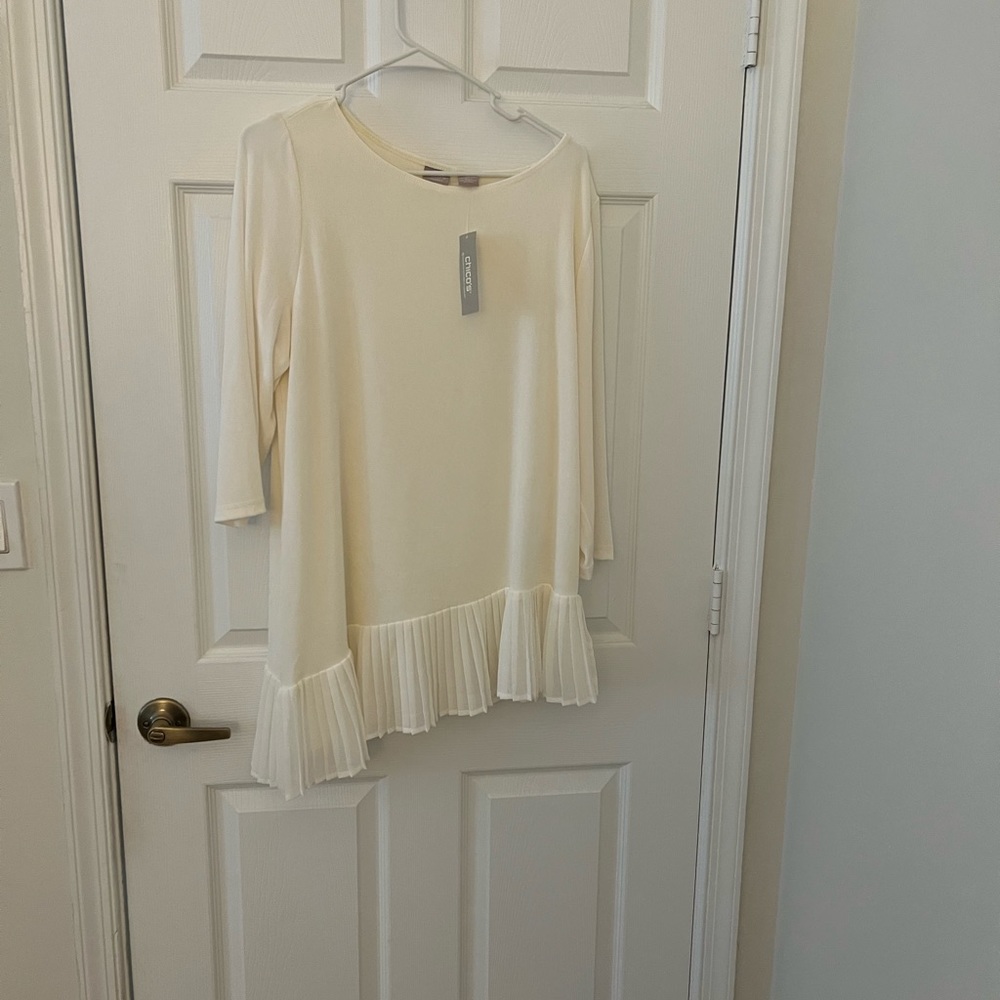 Chicos Travelers Asymmetrical Ivory Tunic Blouse size 2(12-14)
